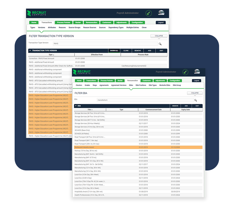 Date-effective rules engine in Recruit Complete payroll