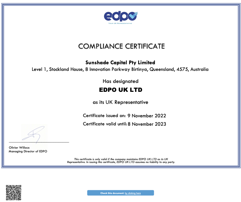 sunshade_capital_pty_limited_compliance_uk_representative_compliance_certificate