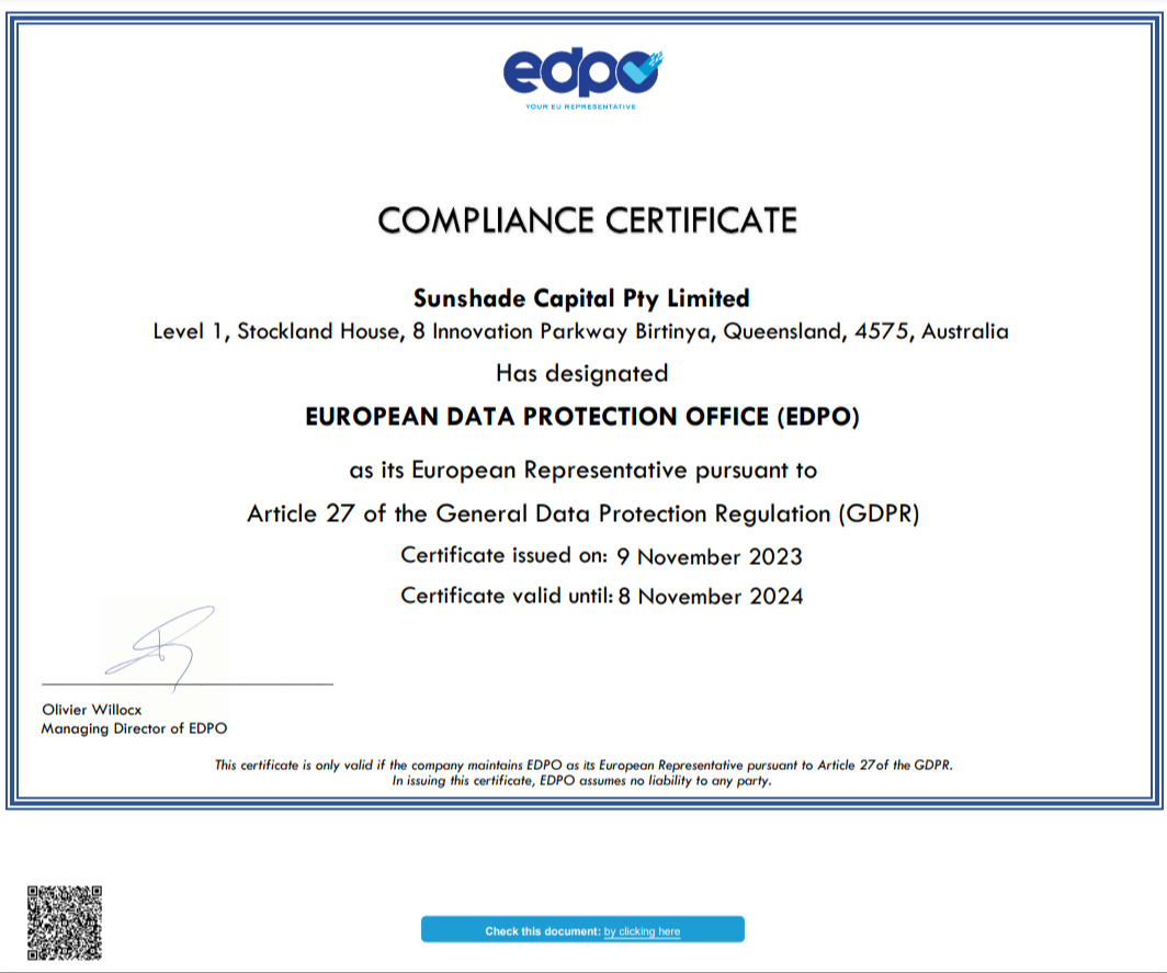 sunshade_capital_pty_limited_compliance_eu_representative_compliance_certificate